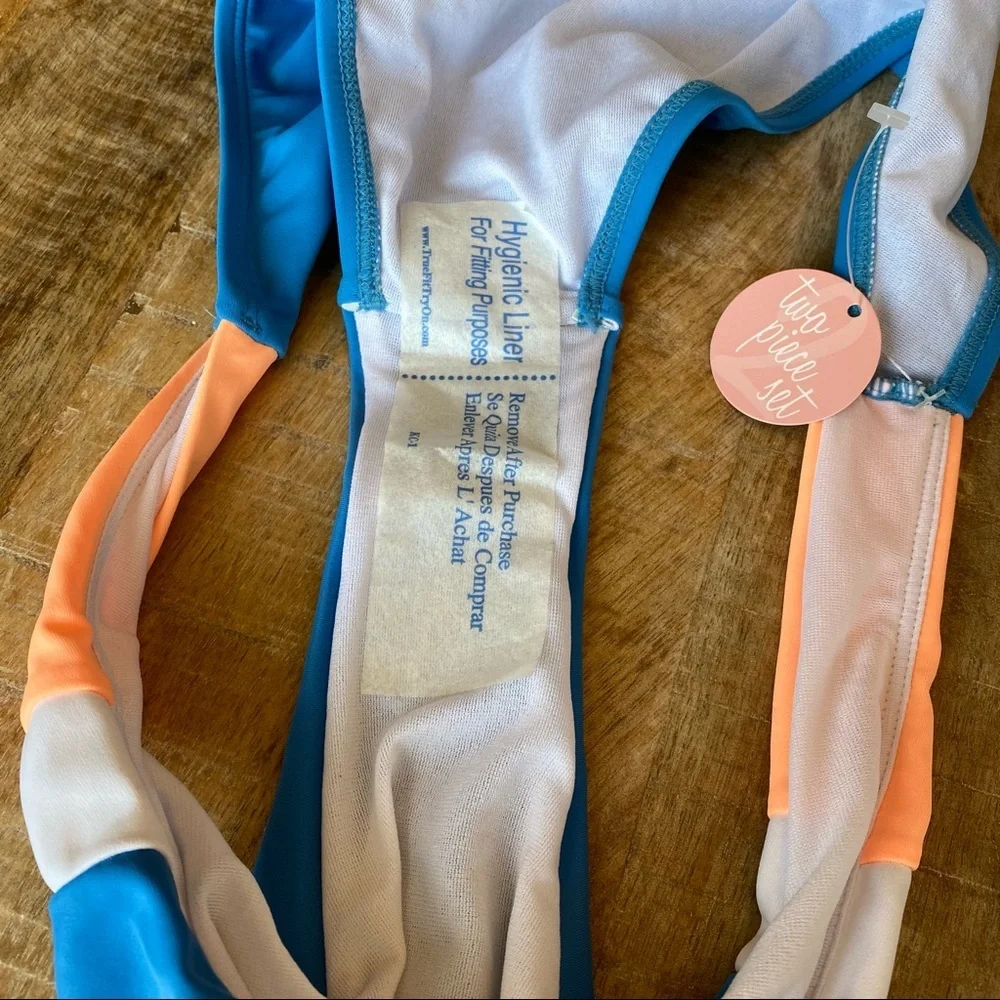 GIANNI BINI GB Two Piece Swimsuit In Colorblock Blue/White/Orange In Size L - Picture 3 of 7
